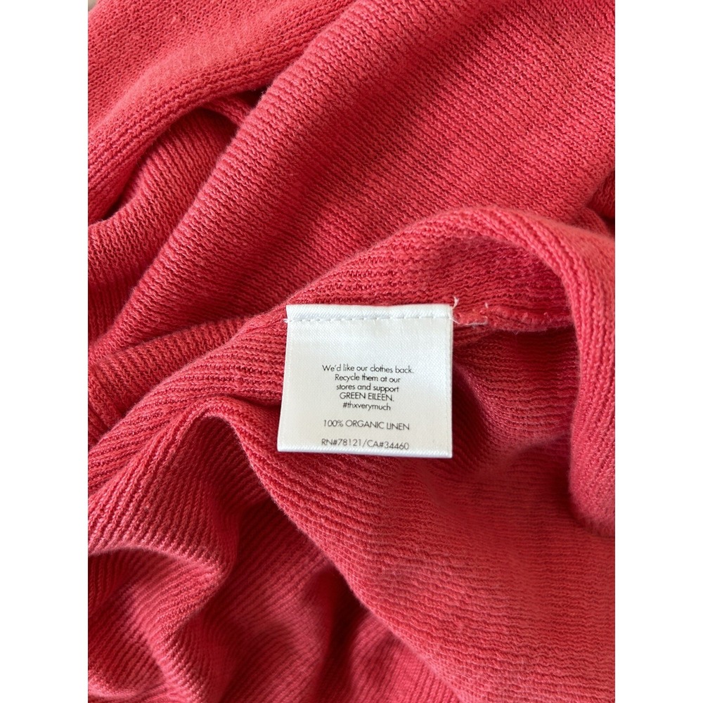 Eileen Fisher Orange Pink 100% Organic Linen Slouchy Knit Cardigan Open Front L - Picture 5 of 5